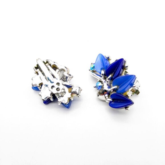Vintage Blue Moonglow Thermoset Lucite Earrings, Mid Century Glam, Silver Tone C - Picture 4 of 4